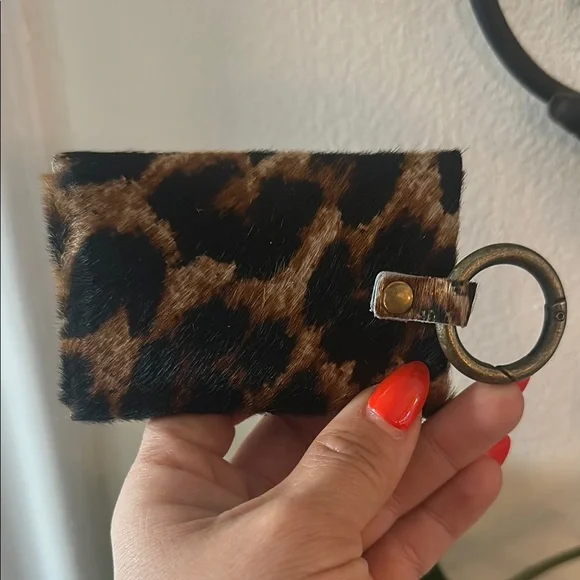 Brown and Black Leopard Print Key & Card Holder with Ring - Picture 3 of 6